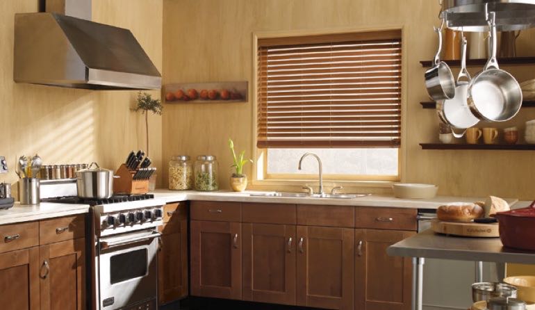 Las Vegas kitchen faux wood blinds.