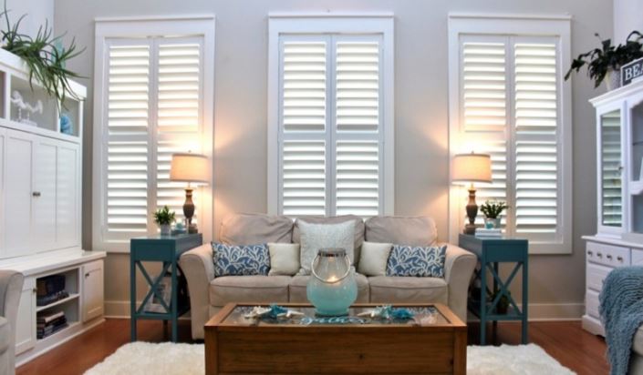 Las Vegas designer house with faux wood shutters 