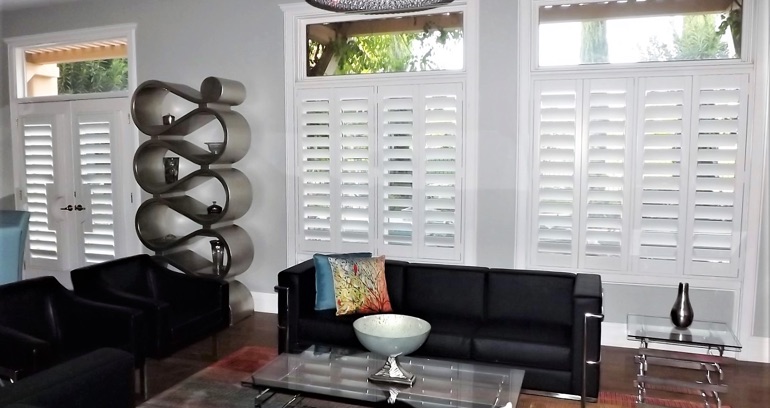 Las Vegas DIY shutters in living room.